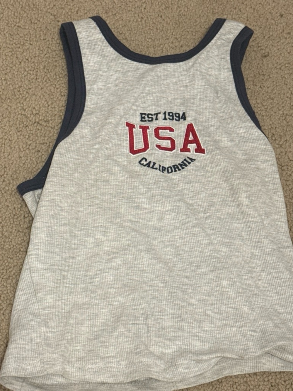 Womens USA Graphic Tank Top - Light Gray with Navy Trim